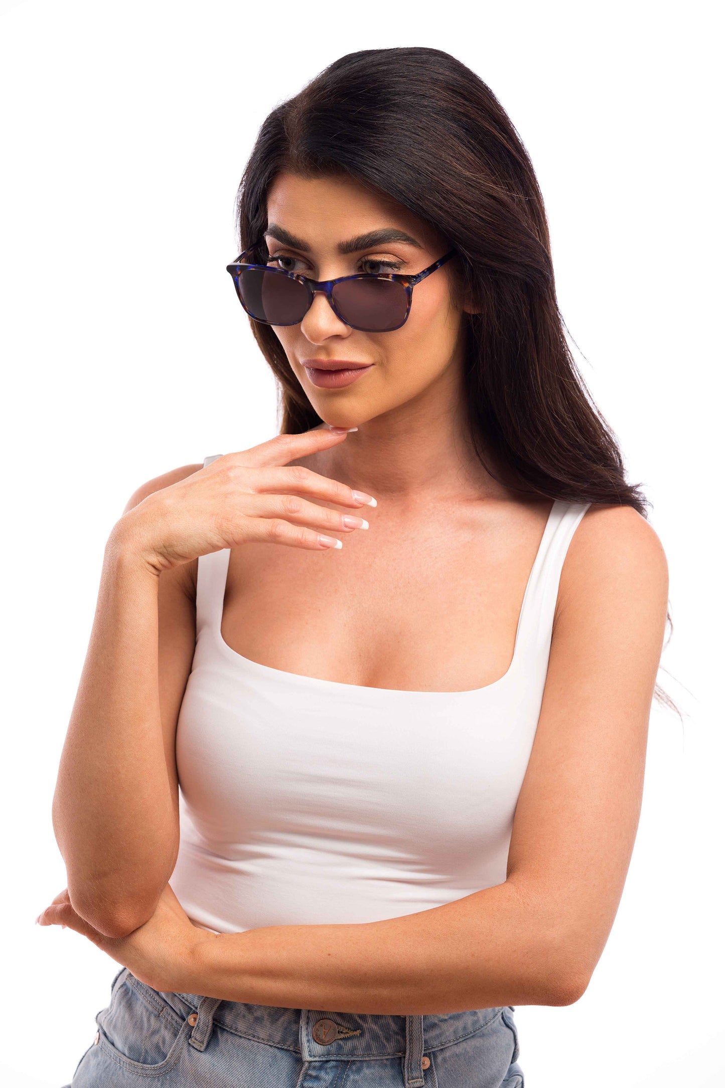 Woman Wearing Galaxy Sunglasses Readers (Grey)
